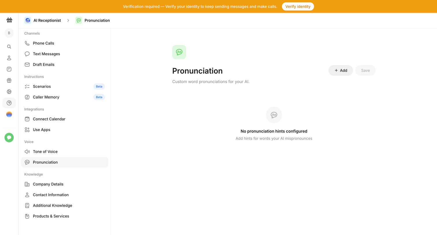 Beside - Pronunciation - AI Receptionist - Beside screen