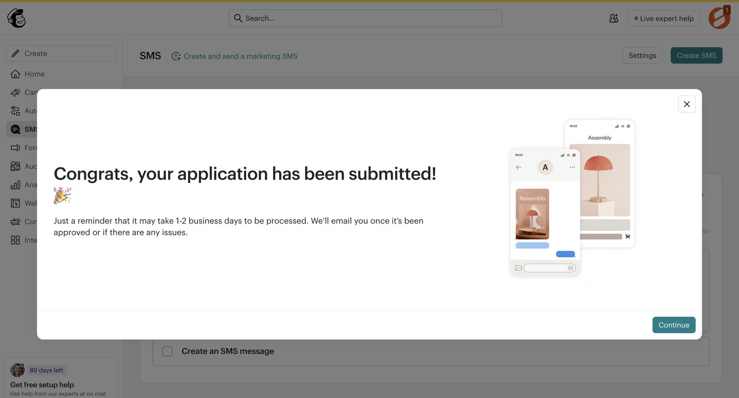 Mailchimp - SMS | Mailchimp screen