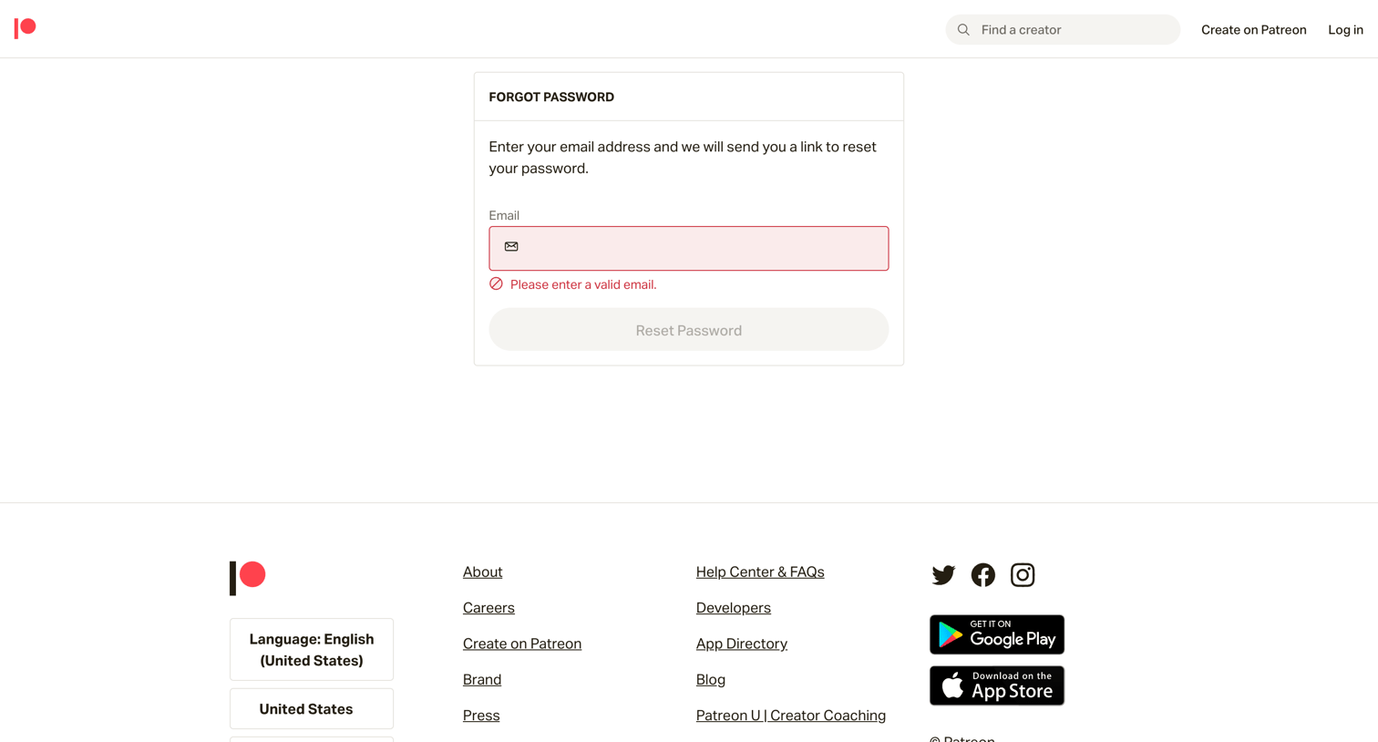 Patreon - Forgot Password | Patreon screen
