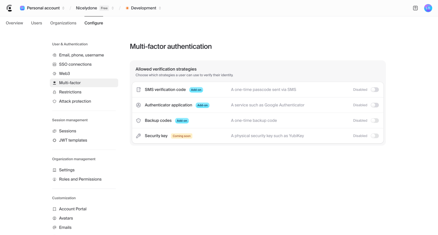 Clerk - Dashboard | Clerk.com screen