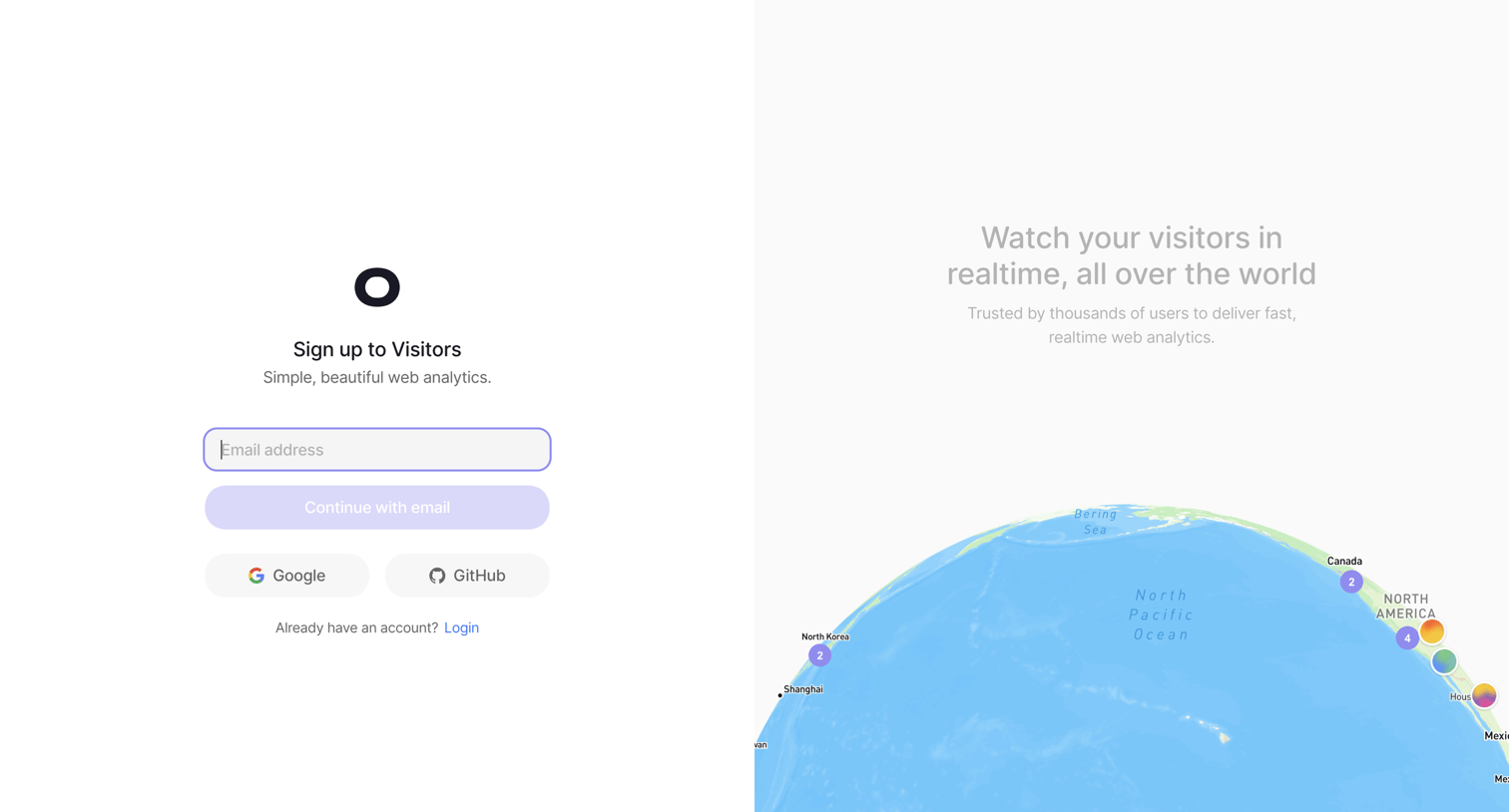 Visitors - Create account - Visitors screen