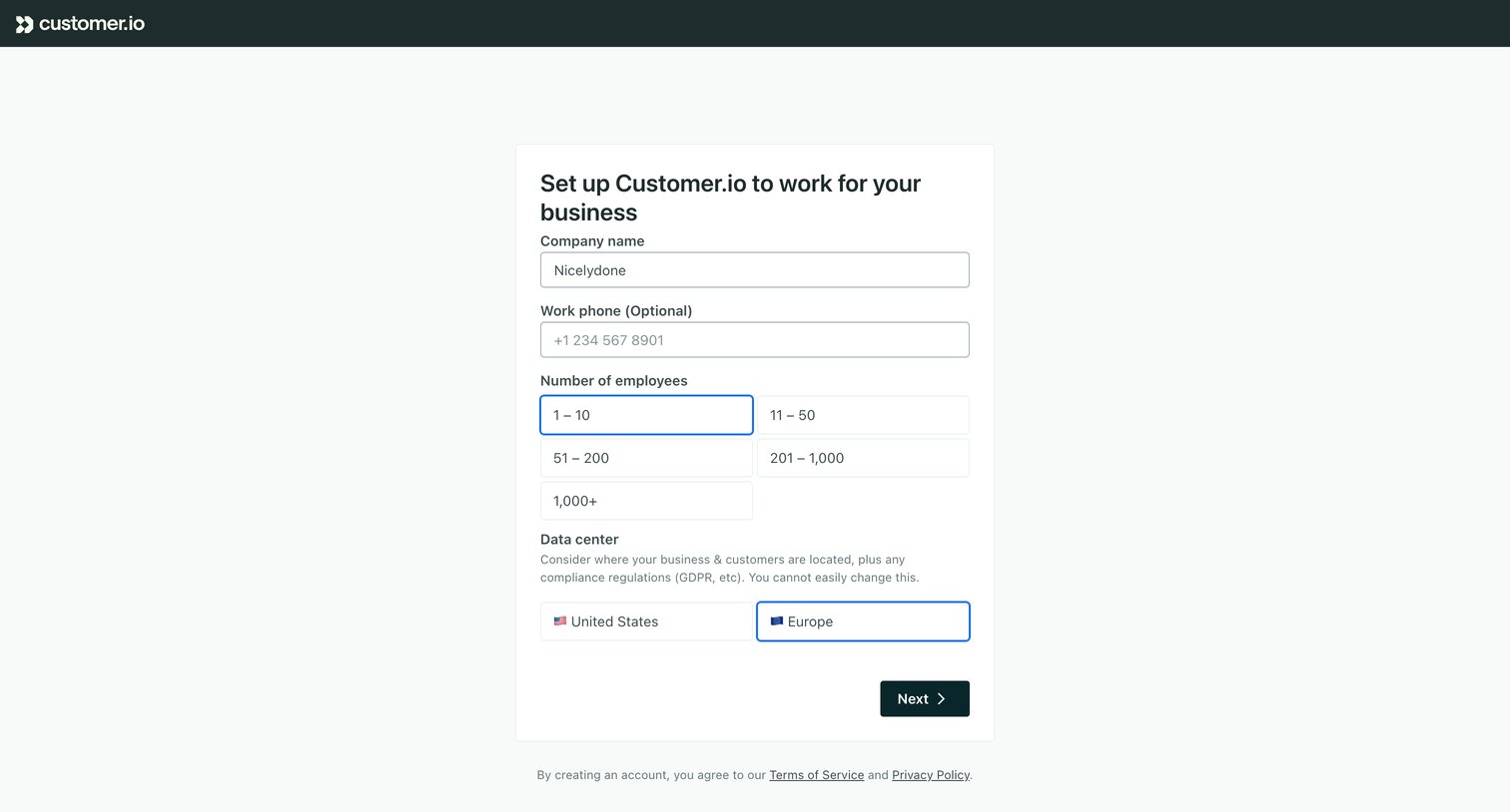 Customer.io screen