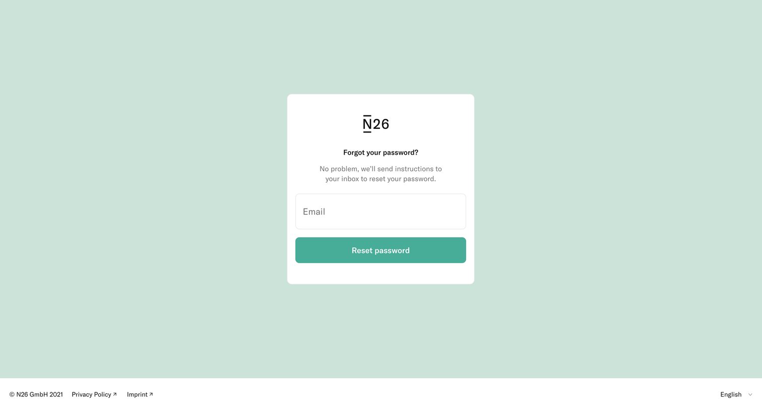 N26 - Forgot your password — N26 screen