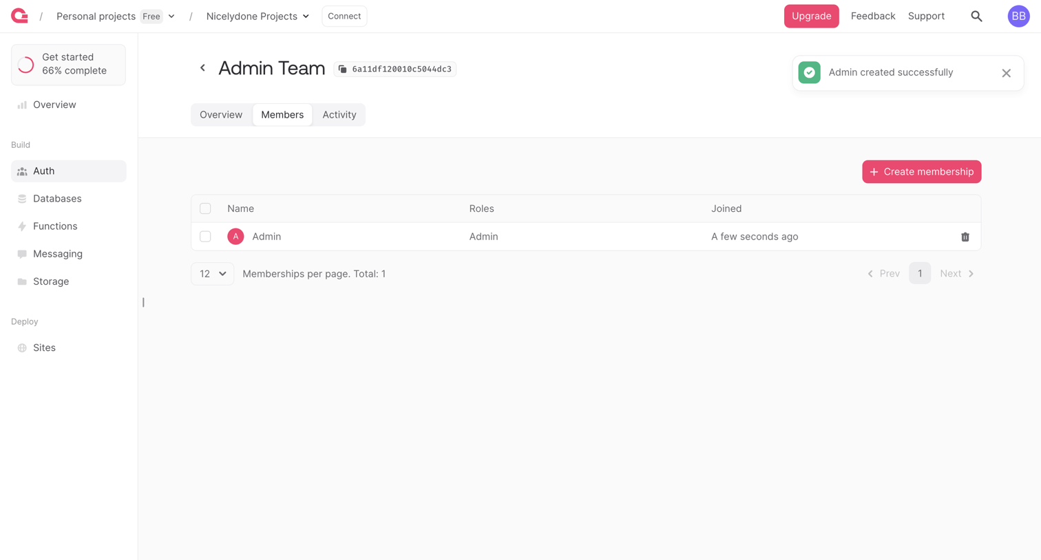 Appwrite - Team - Appwrite screen