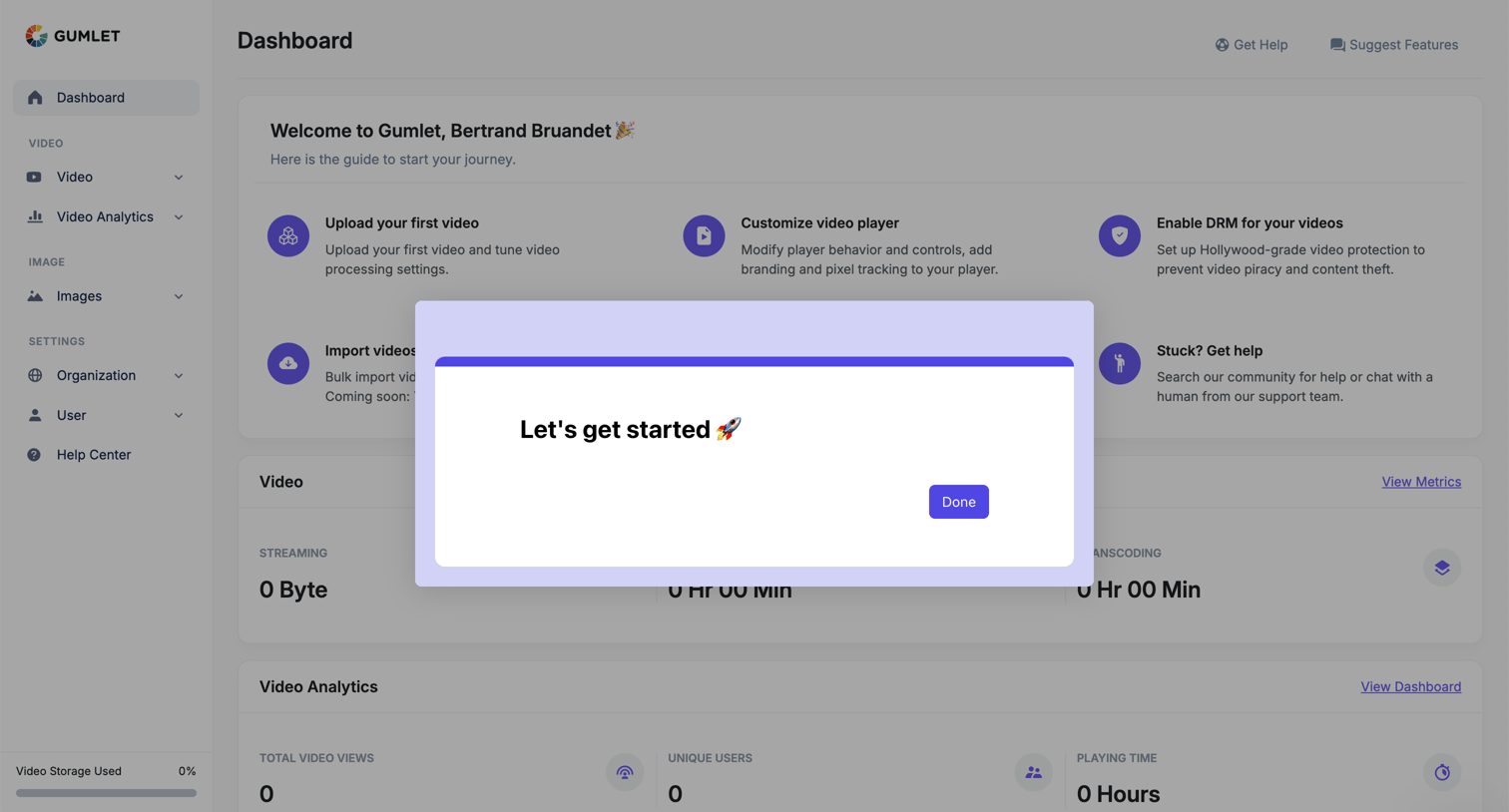 Gumlet - Dashboard - Gumlet screen