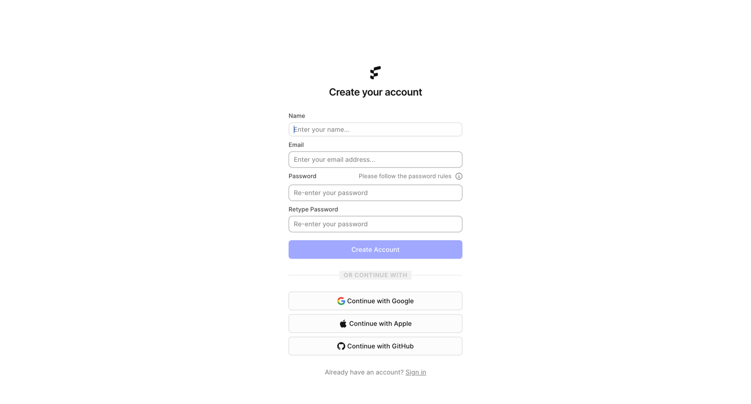 FeatureOS - Sign up | FeatureOS screen