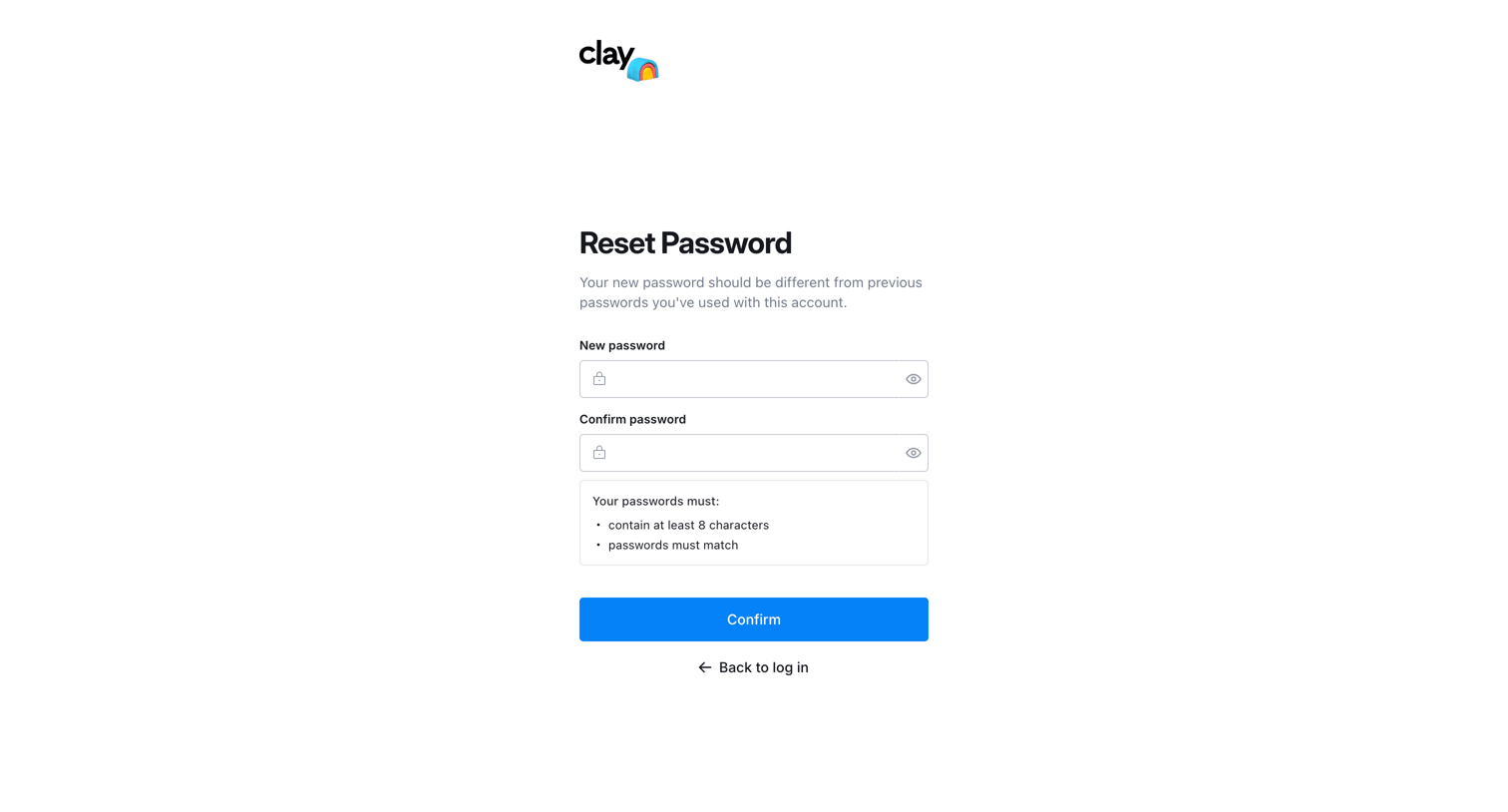 Clay - Clay | Reset Password screen