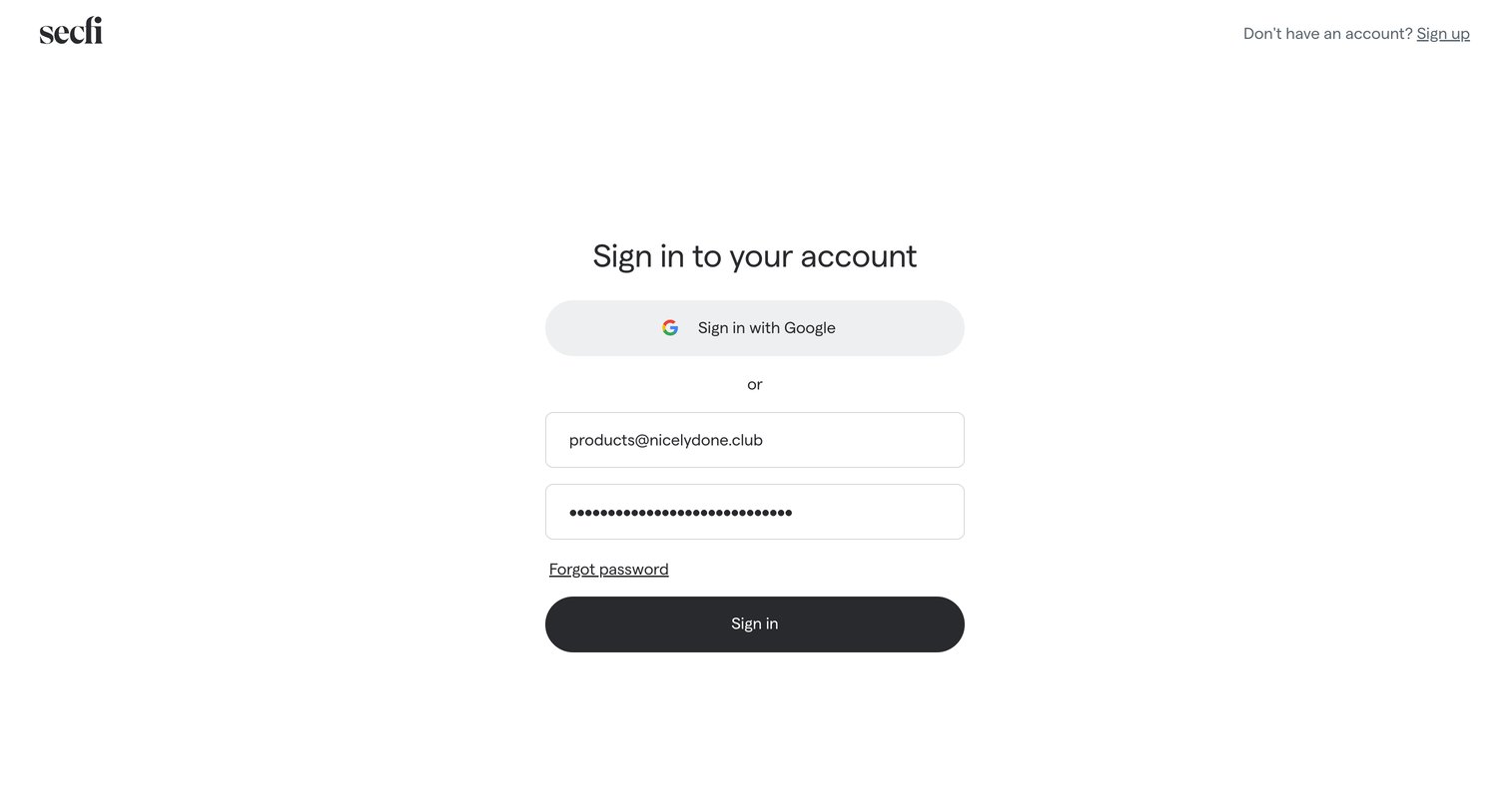 Secfi - Home | Secfi screen