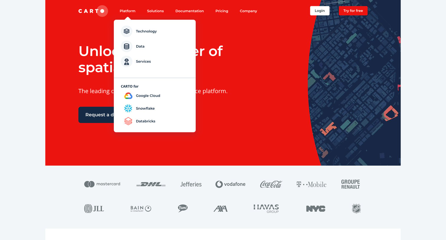 Carto - CARTO | Location Intelligence  GIS for Cloud Natives screen