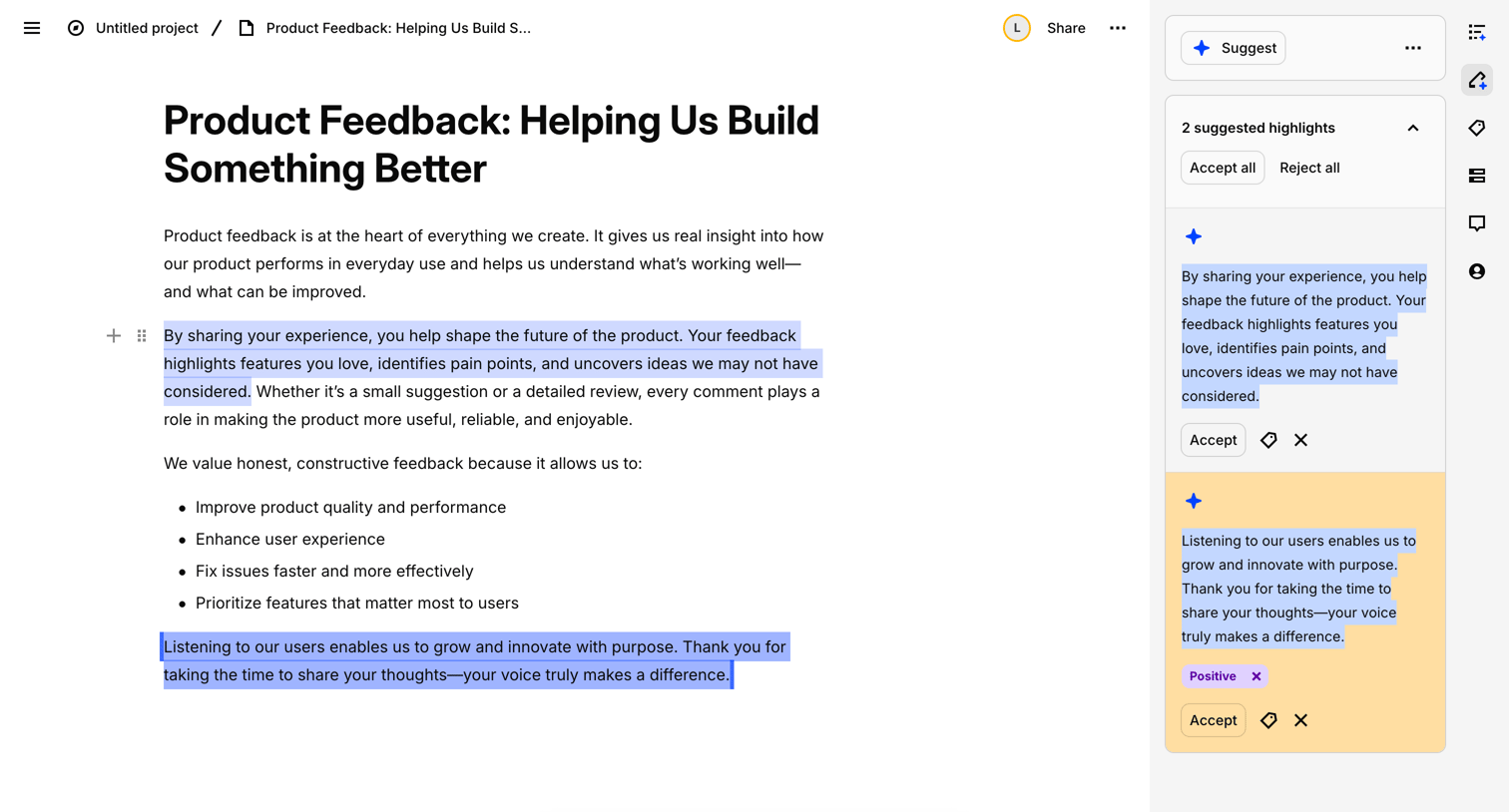 Dovetail - Product Feedback: Helping Us Build Something Better – Dovetail screen
