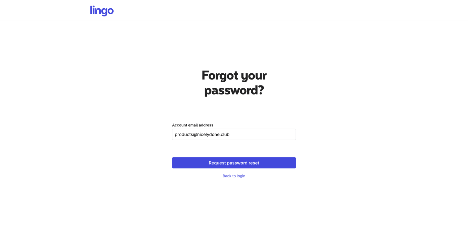 Lingo - Forgot your password? screen