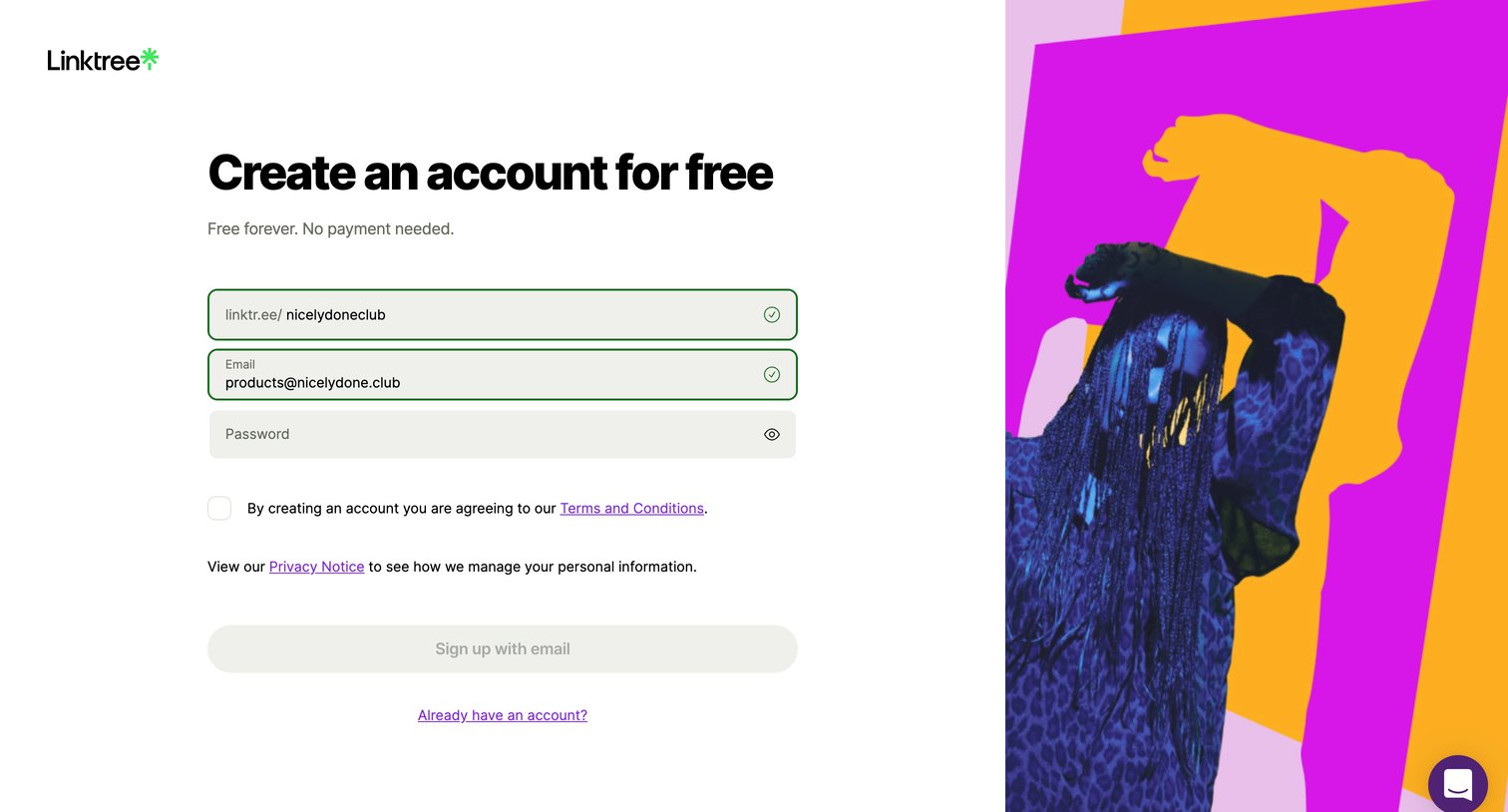Linktree screen