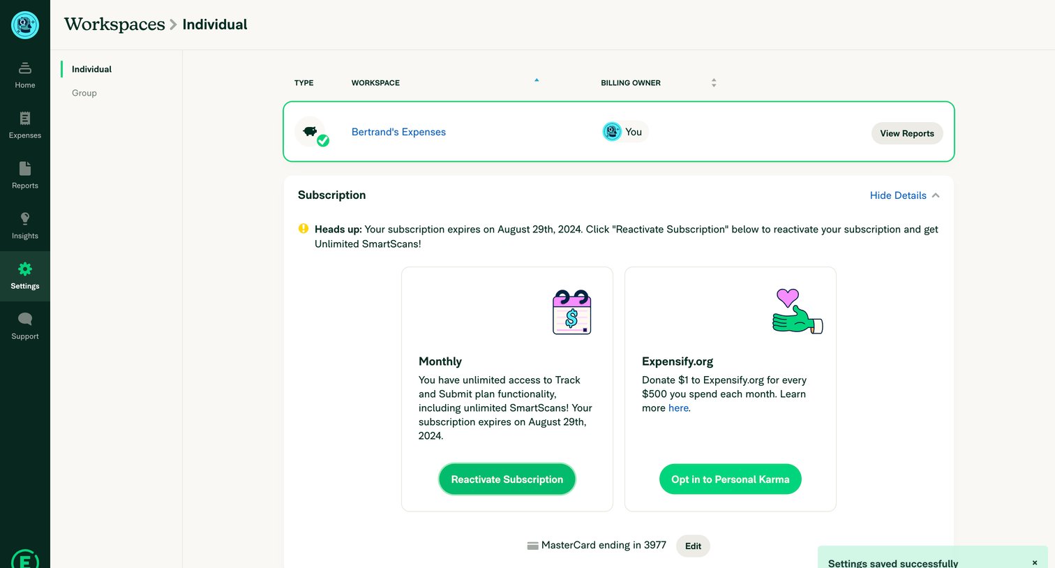 Expensify - Expensify - Settings - Workspaces screen