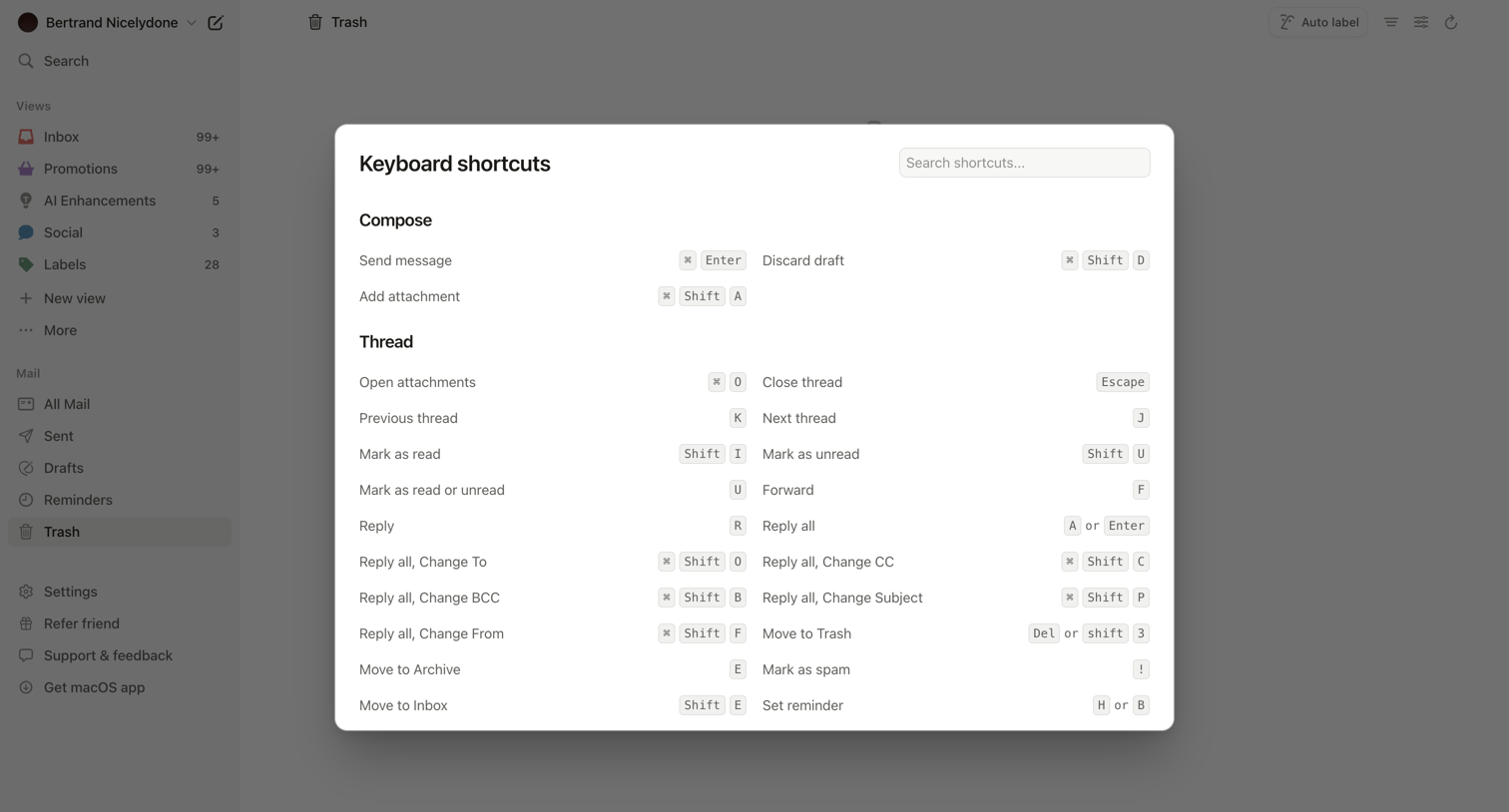 Notion Mail - Trash • nicelydoneproducts@gmail.com • Notion Mail screen