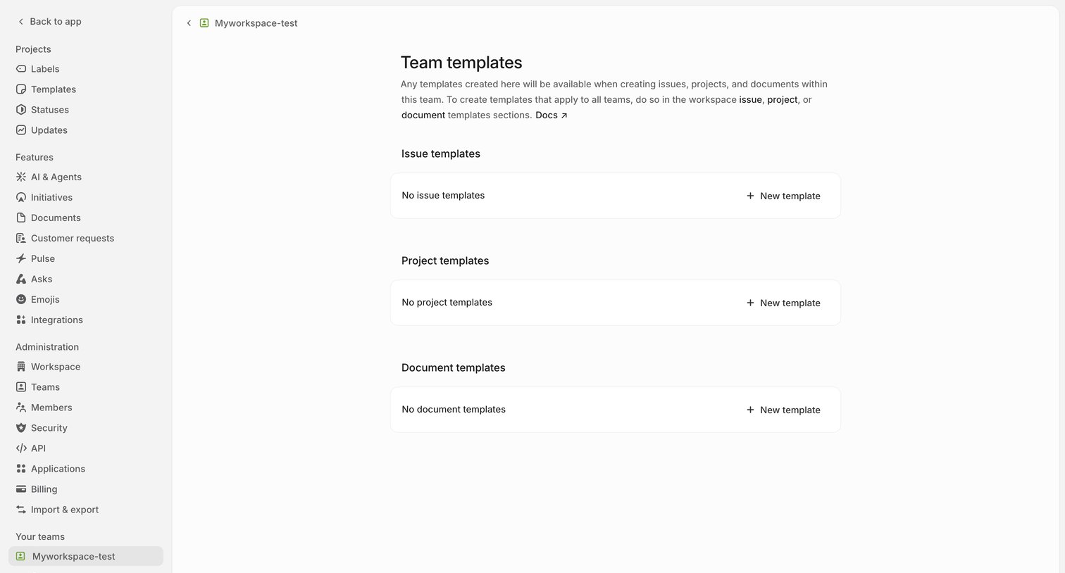 Myworkspace-test › Templates from Linear