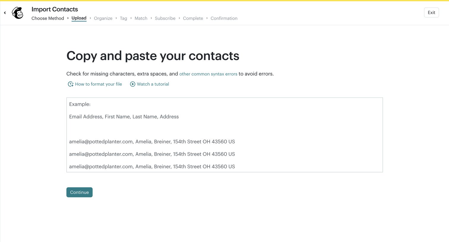 Mailchimp - List Import | Mailchimp screen
