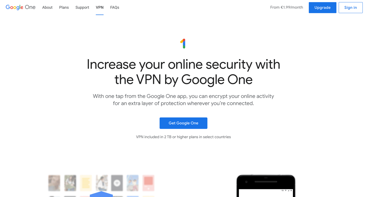 Google One - VPN by Google One – Extra online security for your phone screen