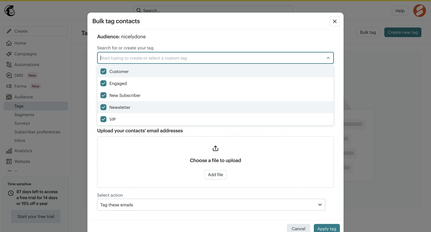 Mailchimp - Tags | Mailchimp screen