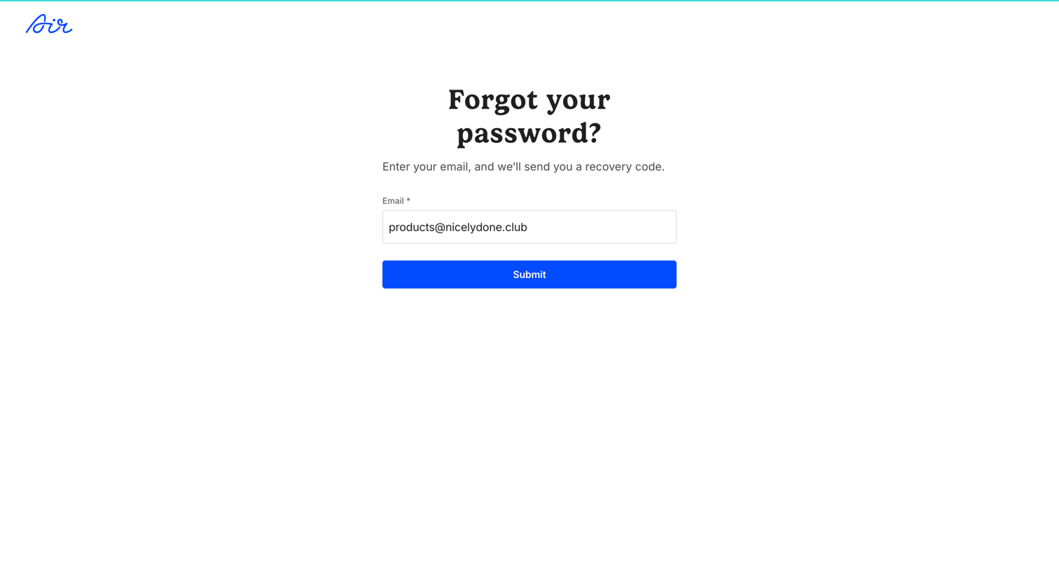 Air - Forgot password / Air screen
