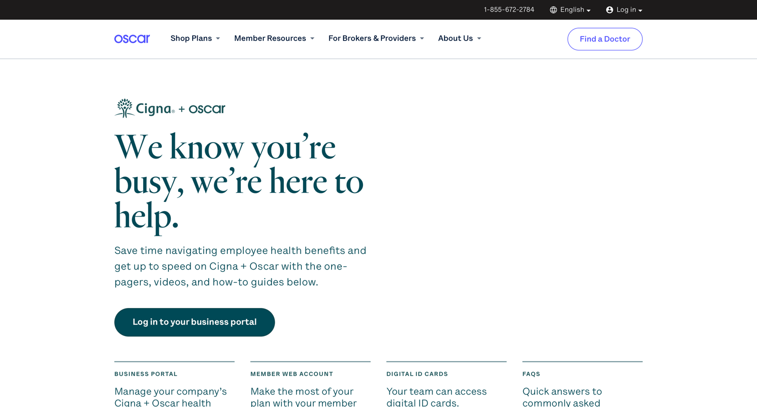 Oscar - Cigna + Oscar Benefits Admin Resources screen