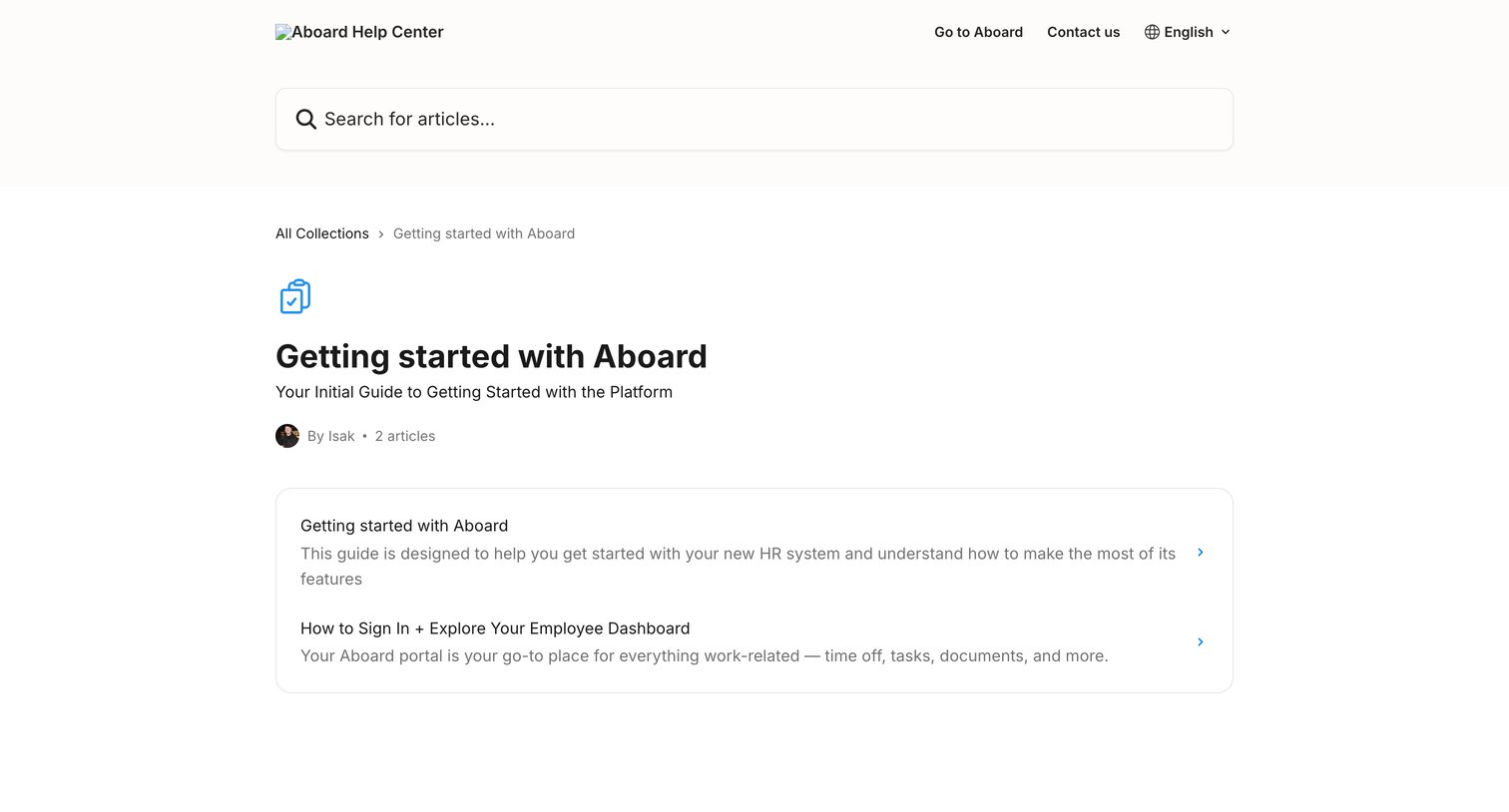 Aboard - Getting started with Aboard  Aboard Help Center screen