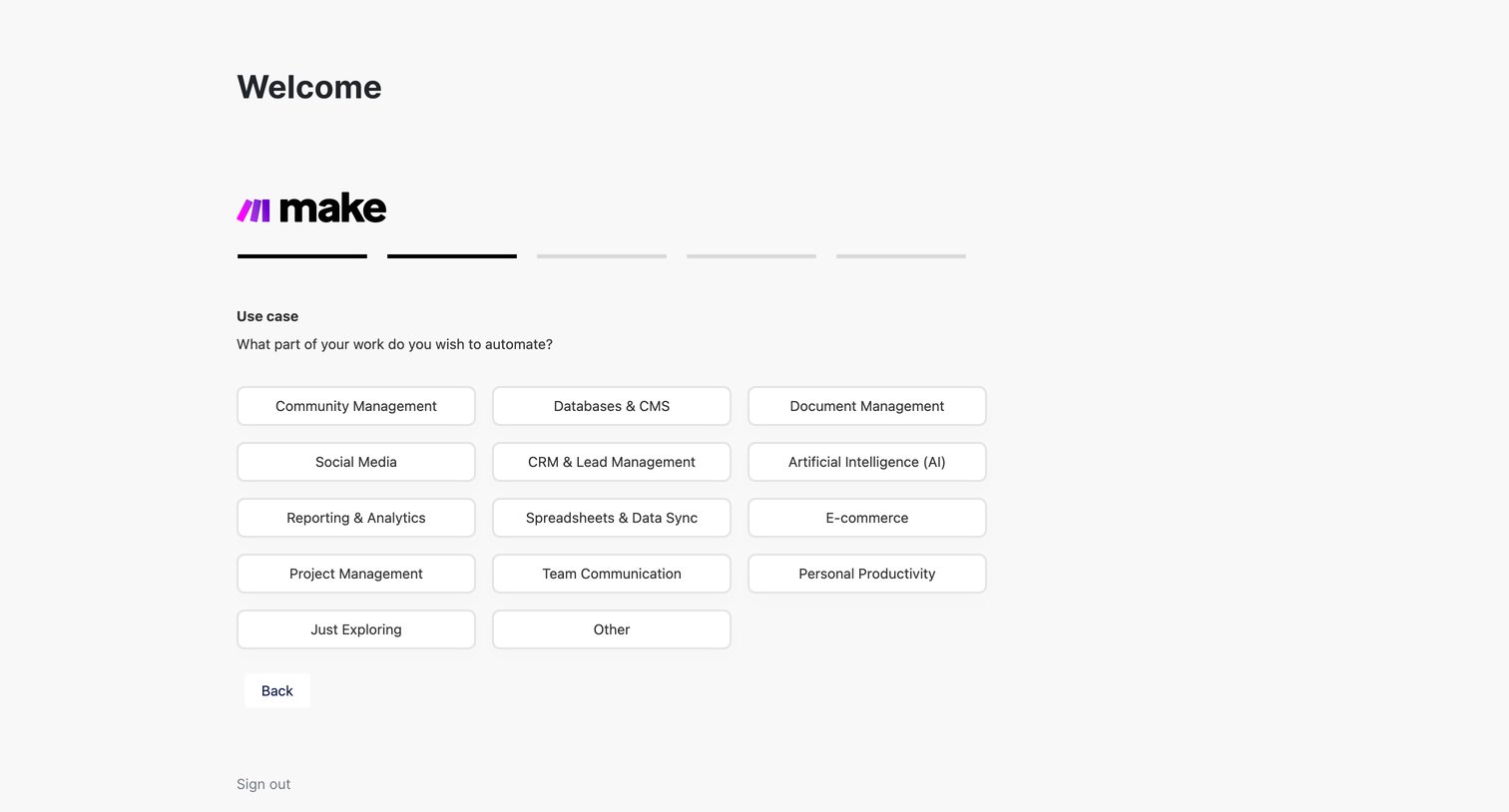 Make - Welcome screen
