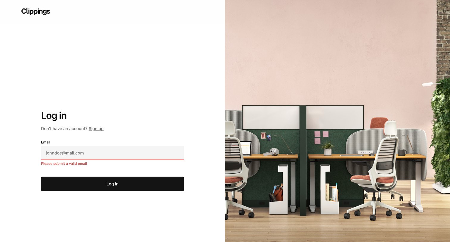Clippings - Log in screen