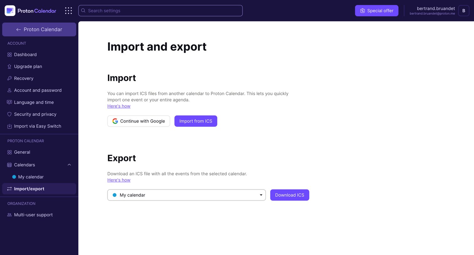 Import and export - Proton Account from Proton