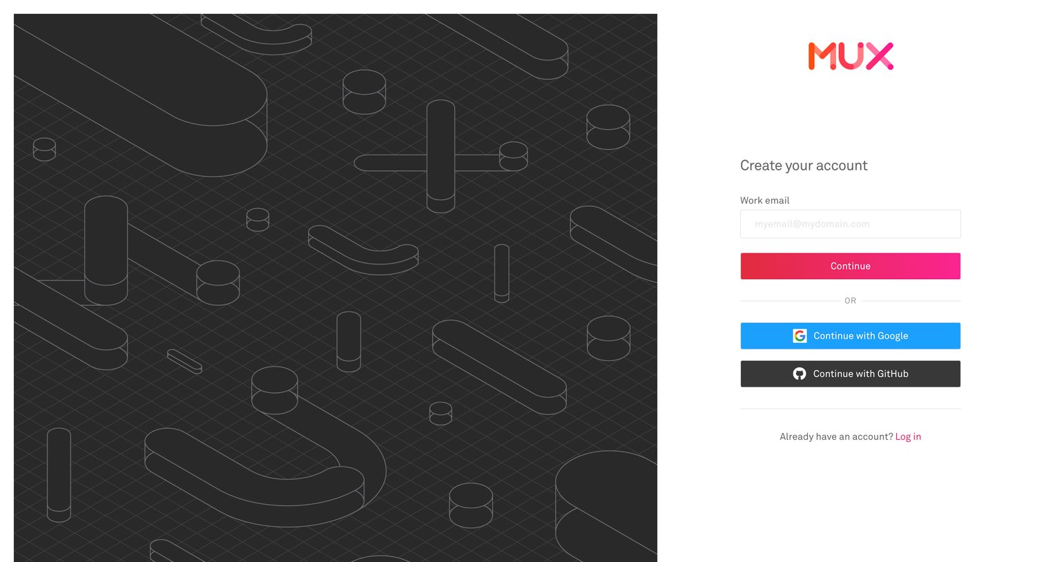 Mux - Sign Up | Mux screen