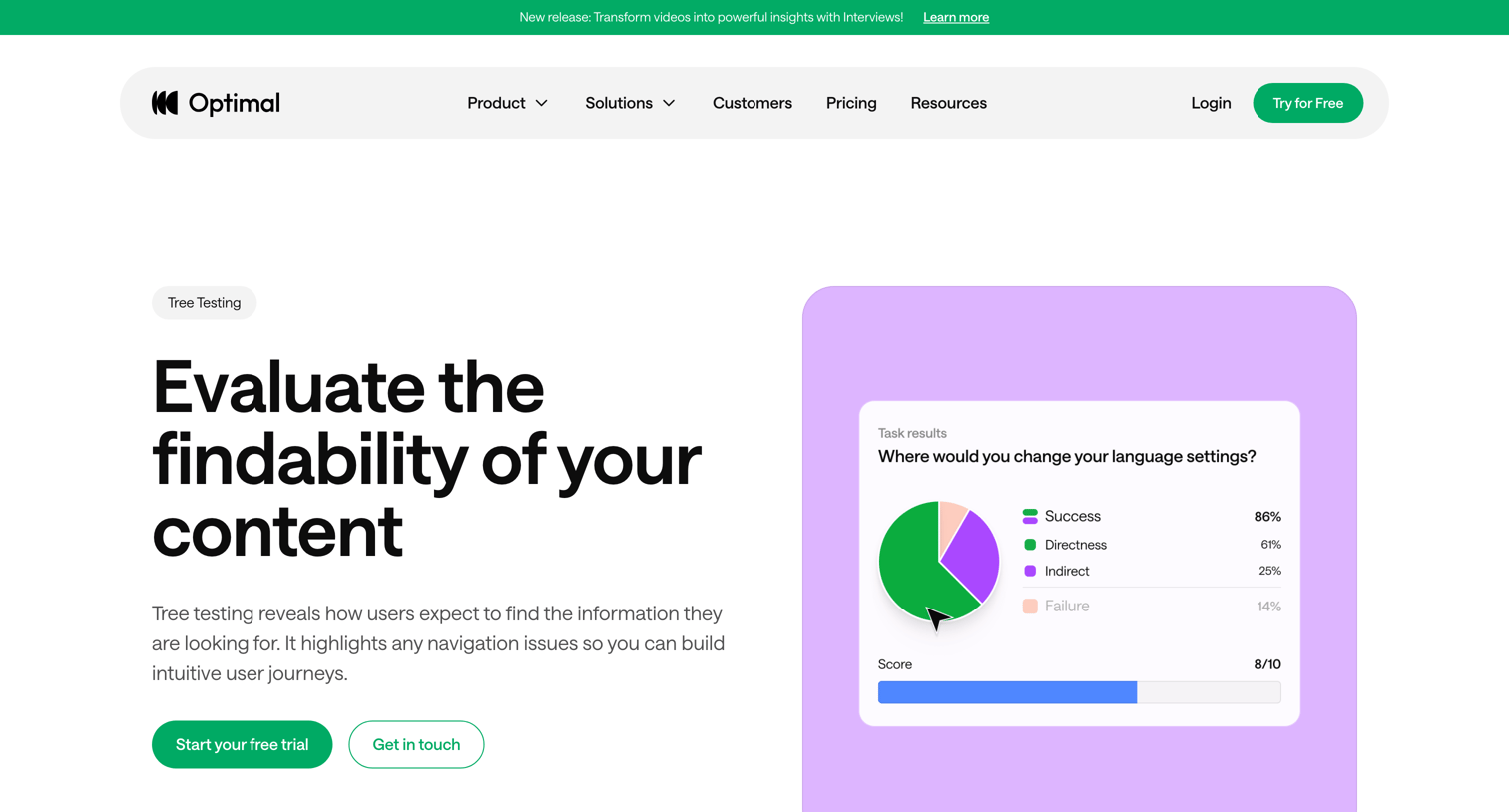 Optimal - Tree Testing Optimal User Insight Platform screen