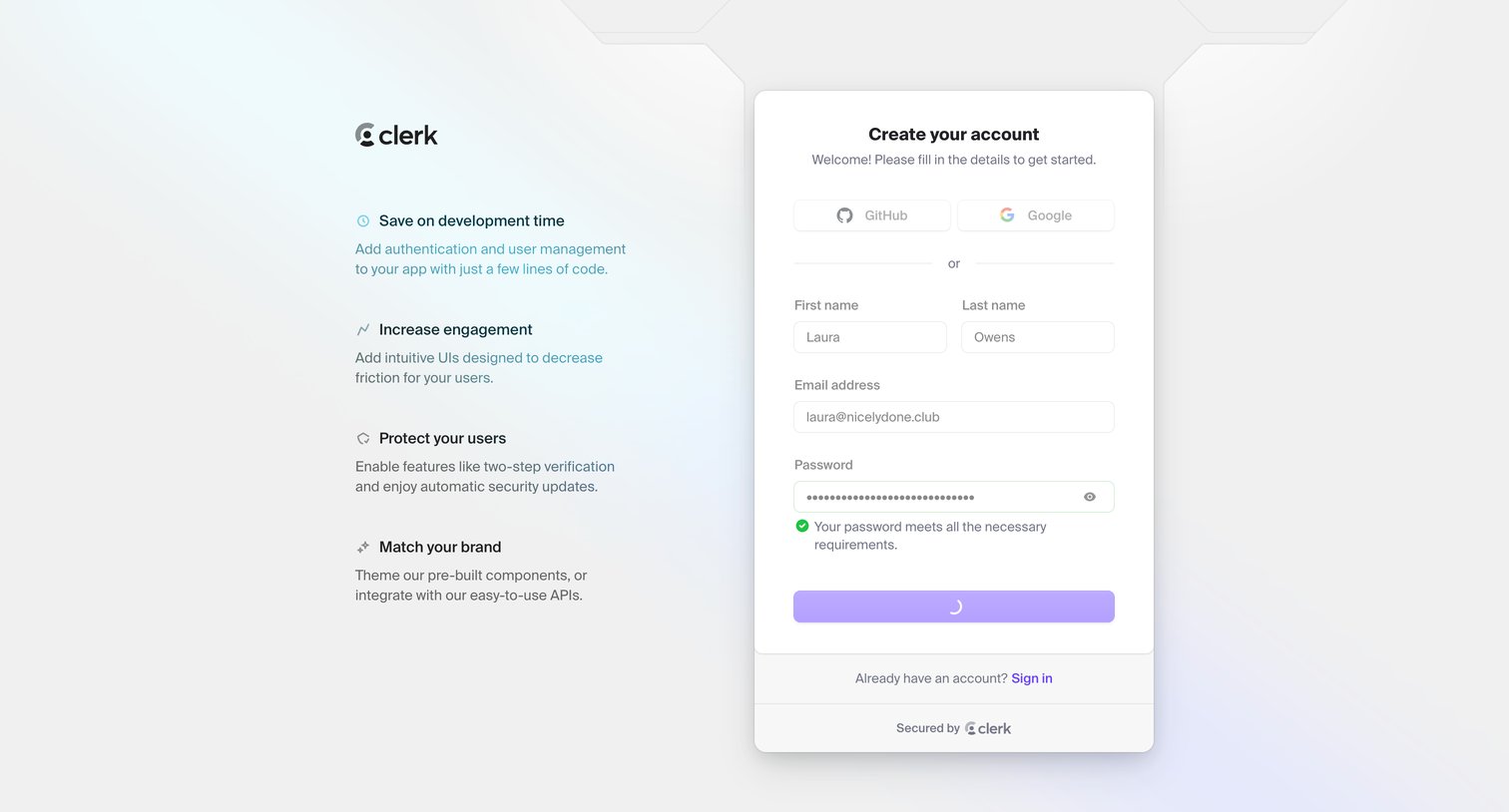 Clerk - Sign up | Clerk screen