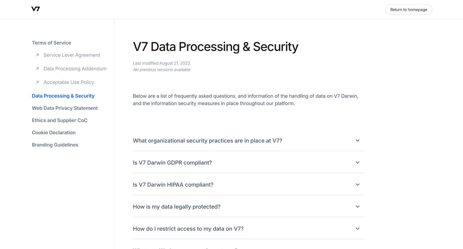 V7 - Data Processing | Security screen