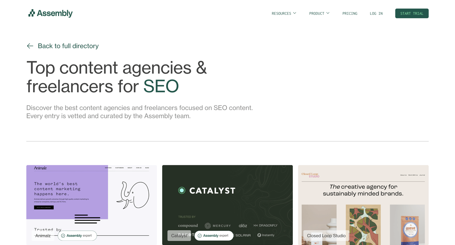 Assembly - Top SEO Freelancers and Agencies | Directory by Assembly screen