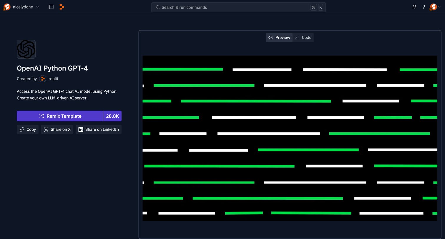 Replit - OpenAI Python GPT-4 - Replit screen