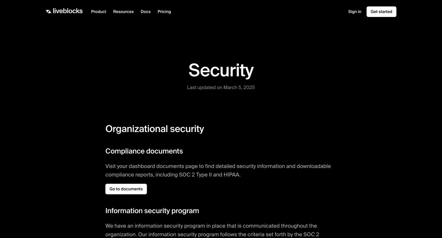 Liveblocks - Security Liveblocks screen