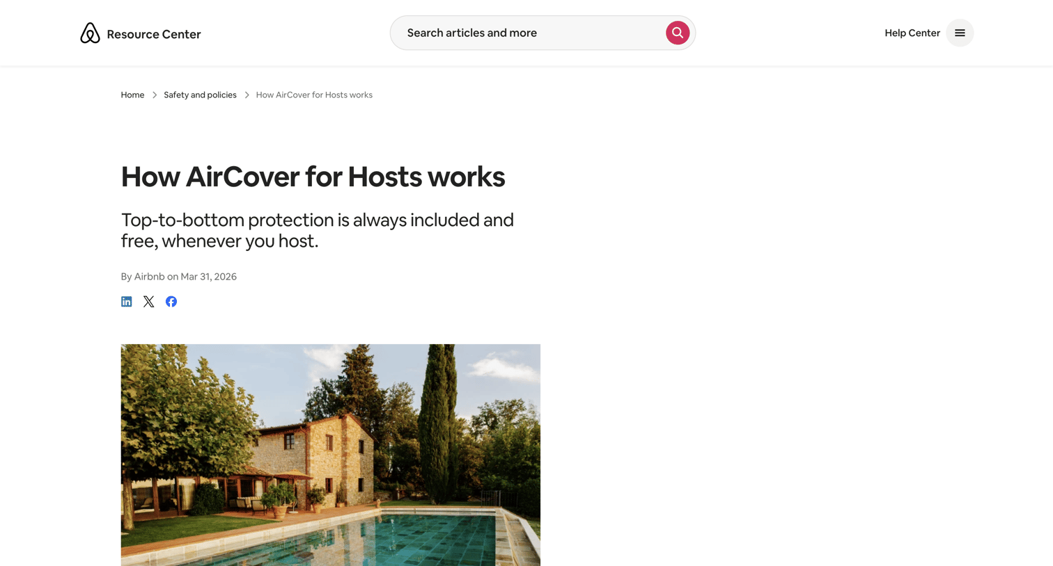Airbnb - How AirCover for Hosts works - Resource Center - Airbnb screen