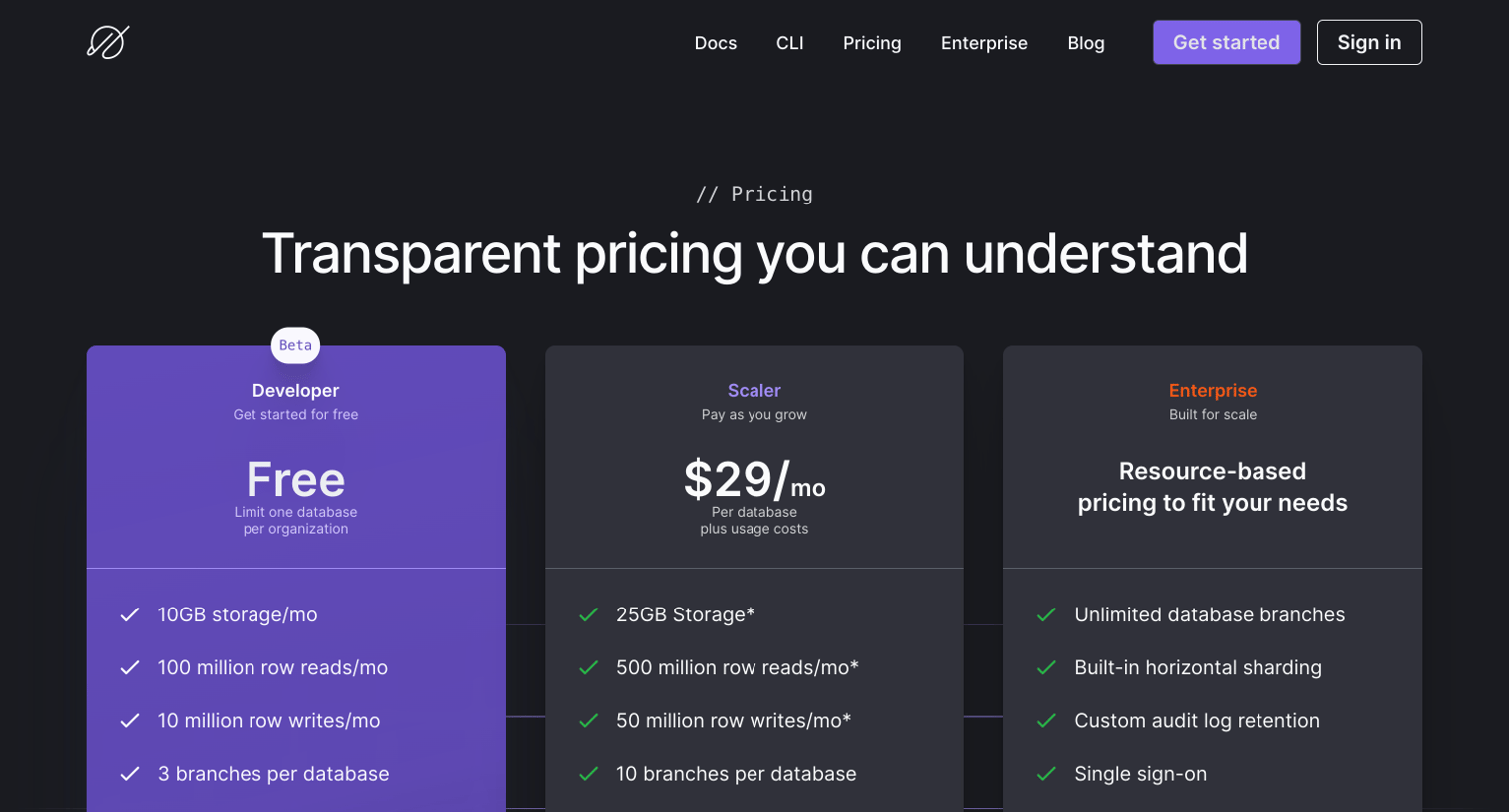 PlanetScale - PlanetScale Pricing screen