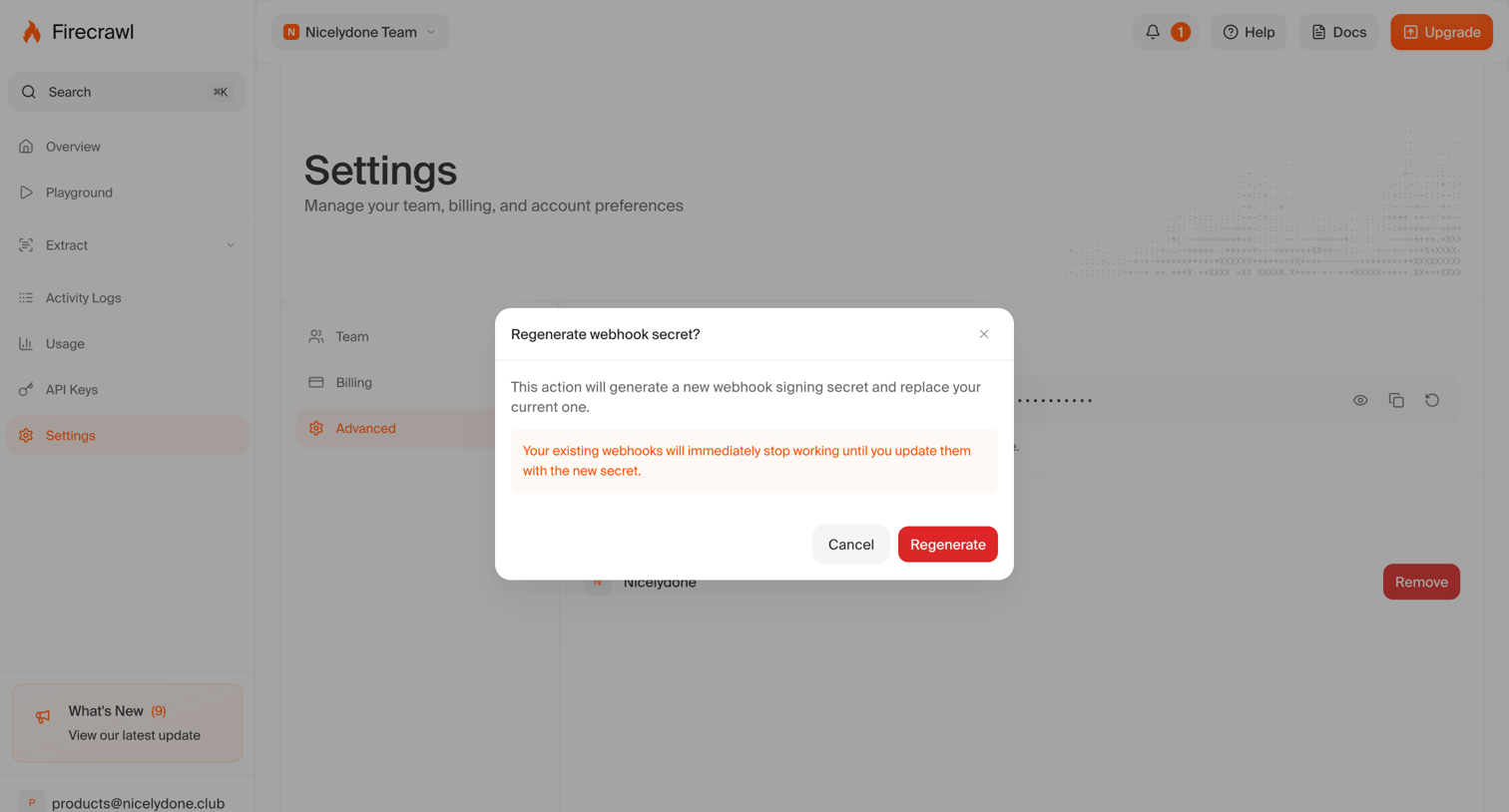 Firecrawl - Settings | Firecrawl screen