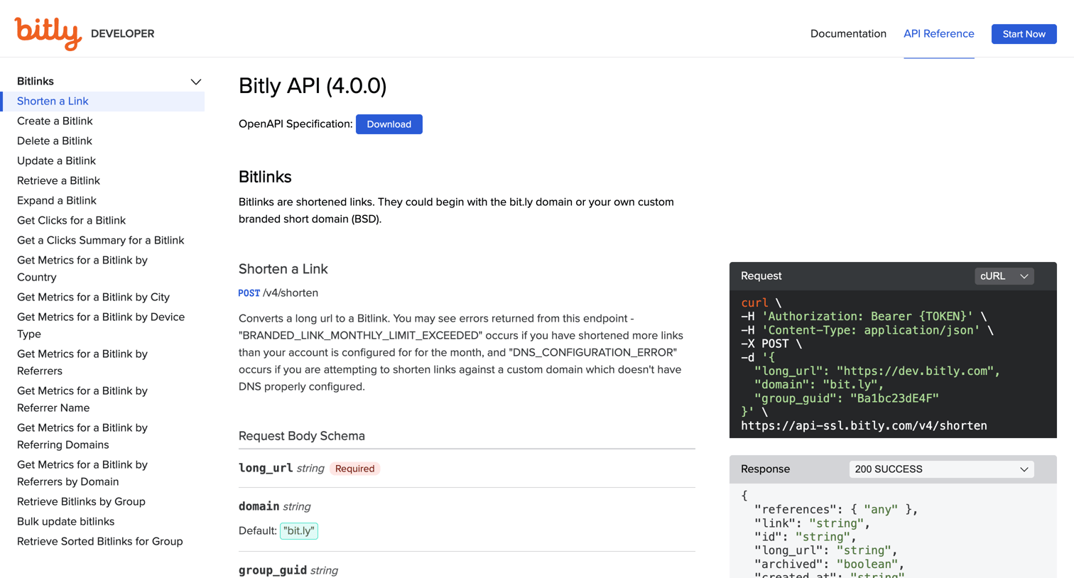 Bitly - Bitly API Reference #1 screen