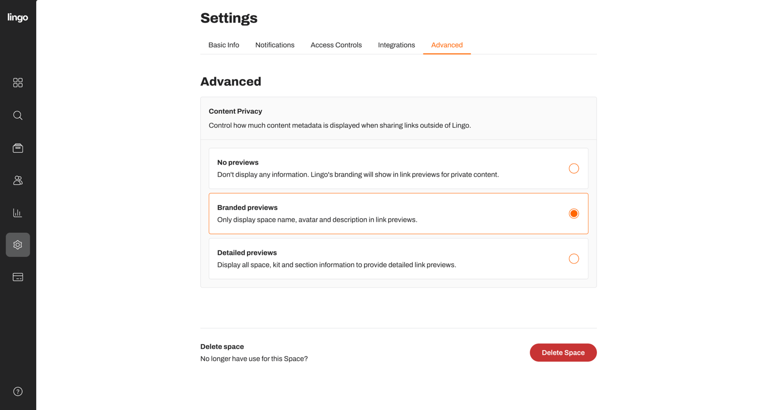 Lingo - Nicelydone Club settings screen