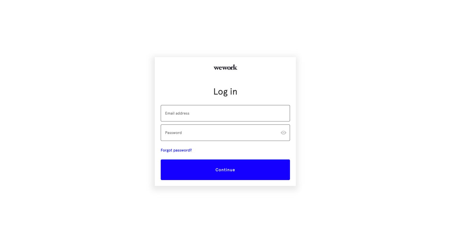 WeWork - Sign in to WeWork screen
