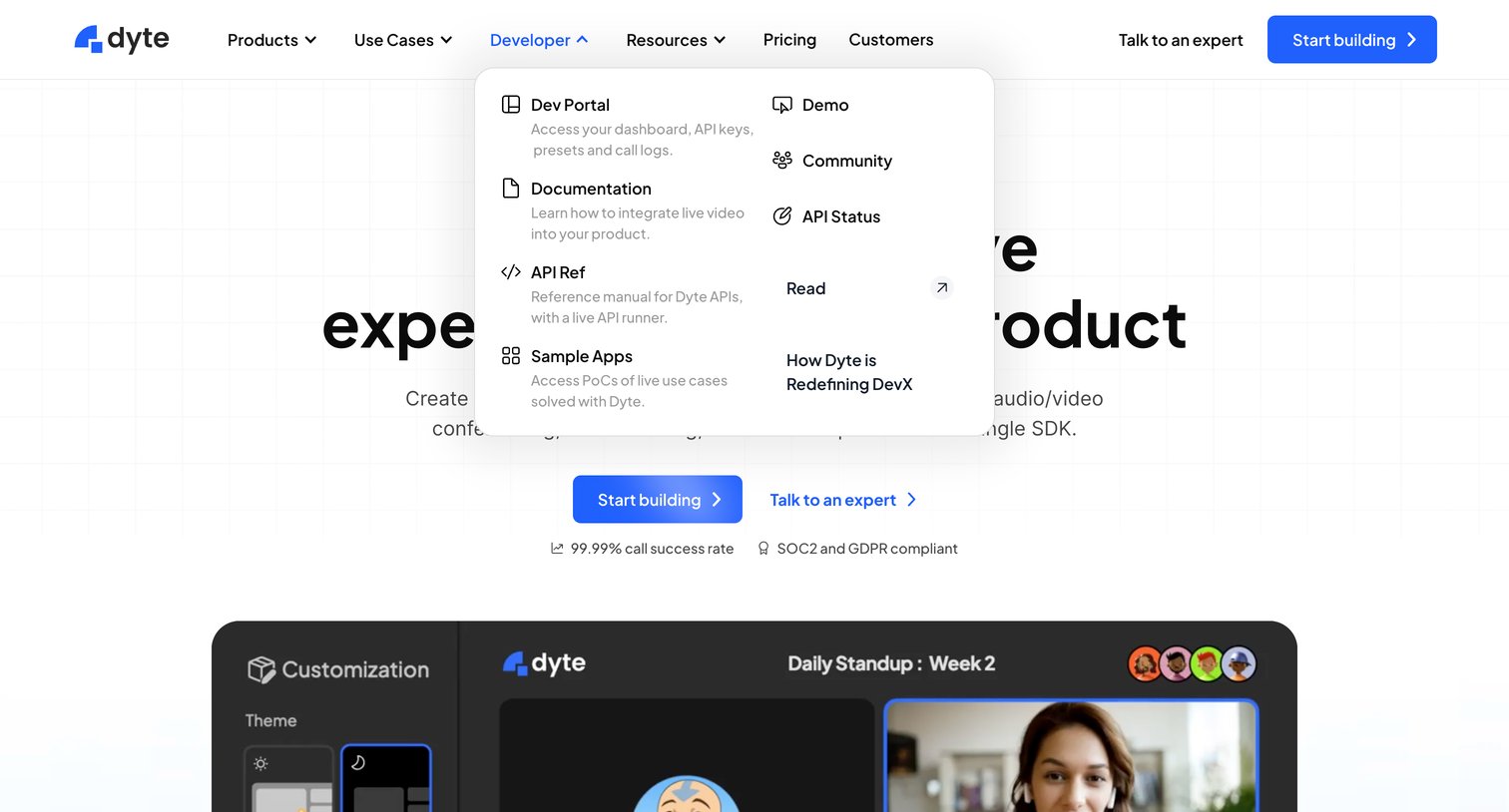 Dyte - Build powerful live experiences with Dytes SDKs screen