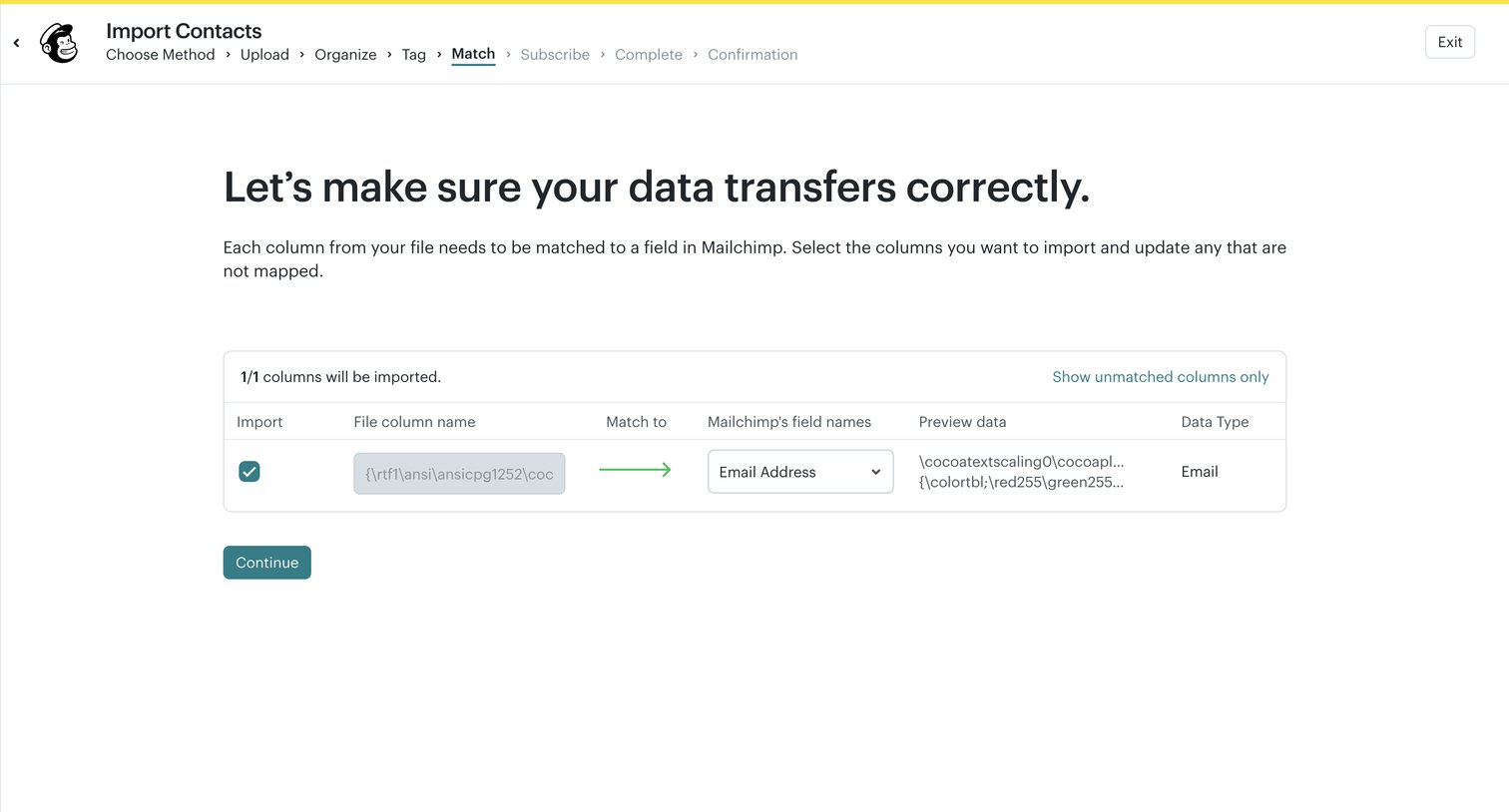 Mailchimp - List Import | Mailchimp screen
