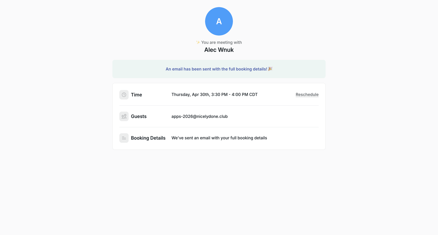 Navattic - Meeting Scheduled | Alec Wnuk screen