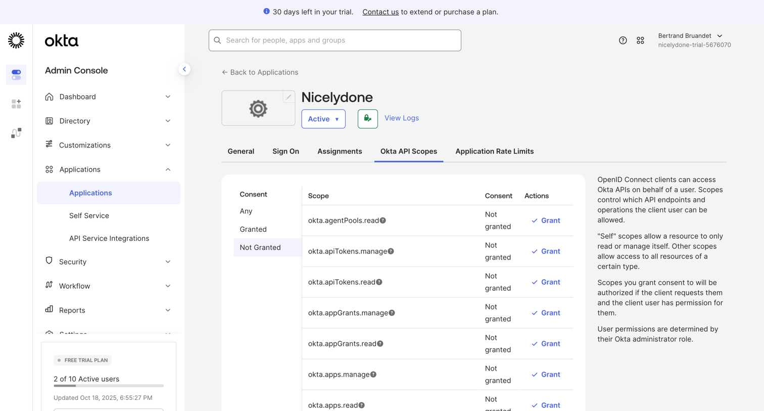 Okta - nicelydone-trial-5676070 - OpenID Connect Client: Nicelydone screen