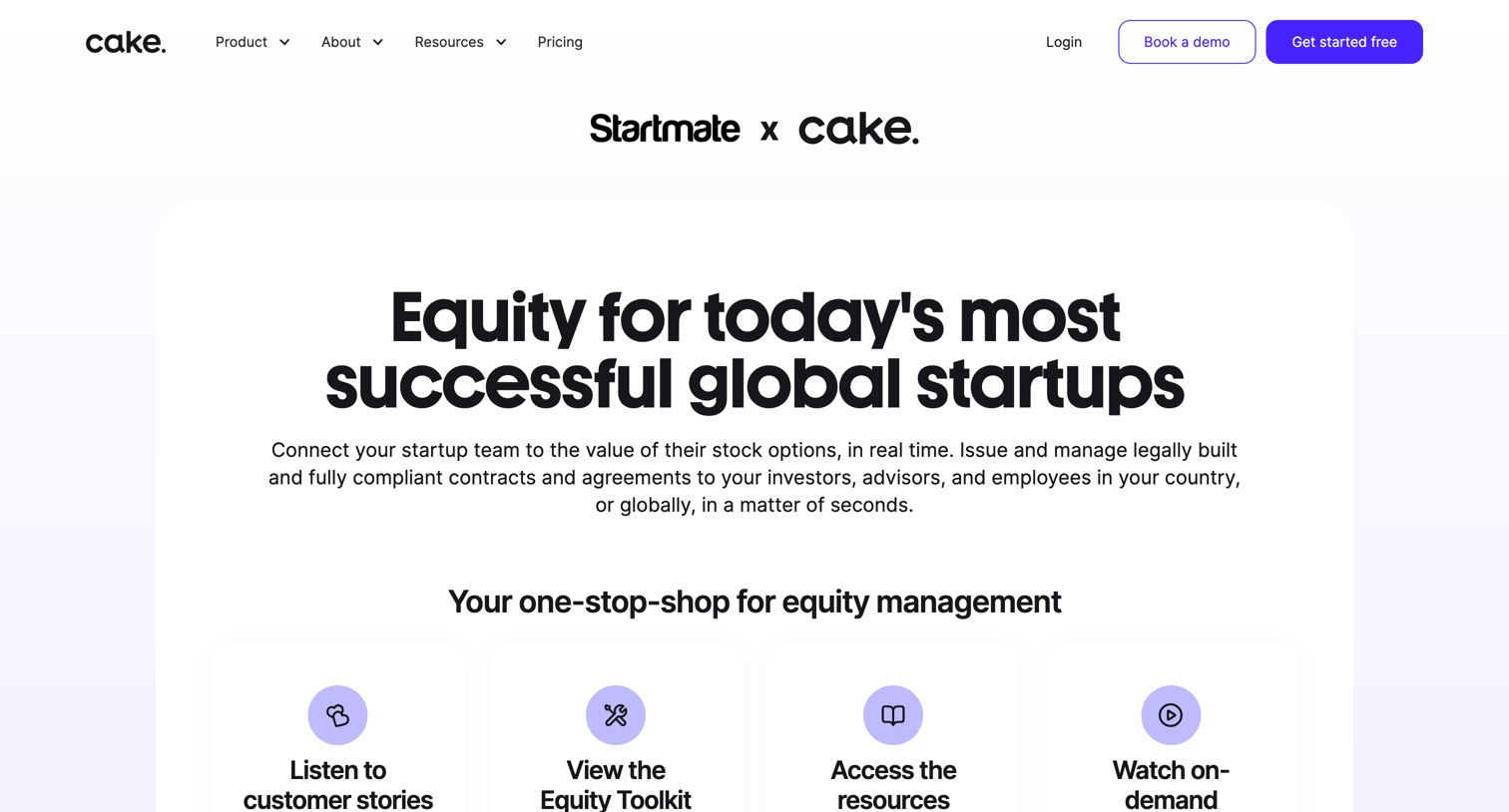 Cake - Startmate Cake Equity Partner screen
