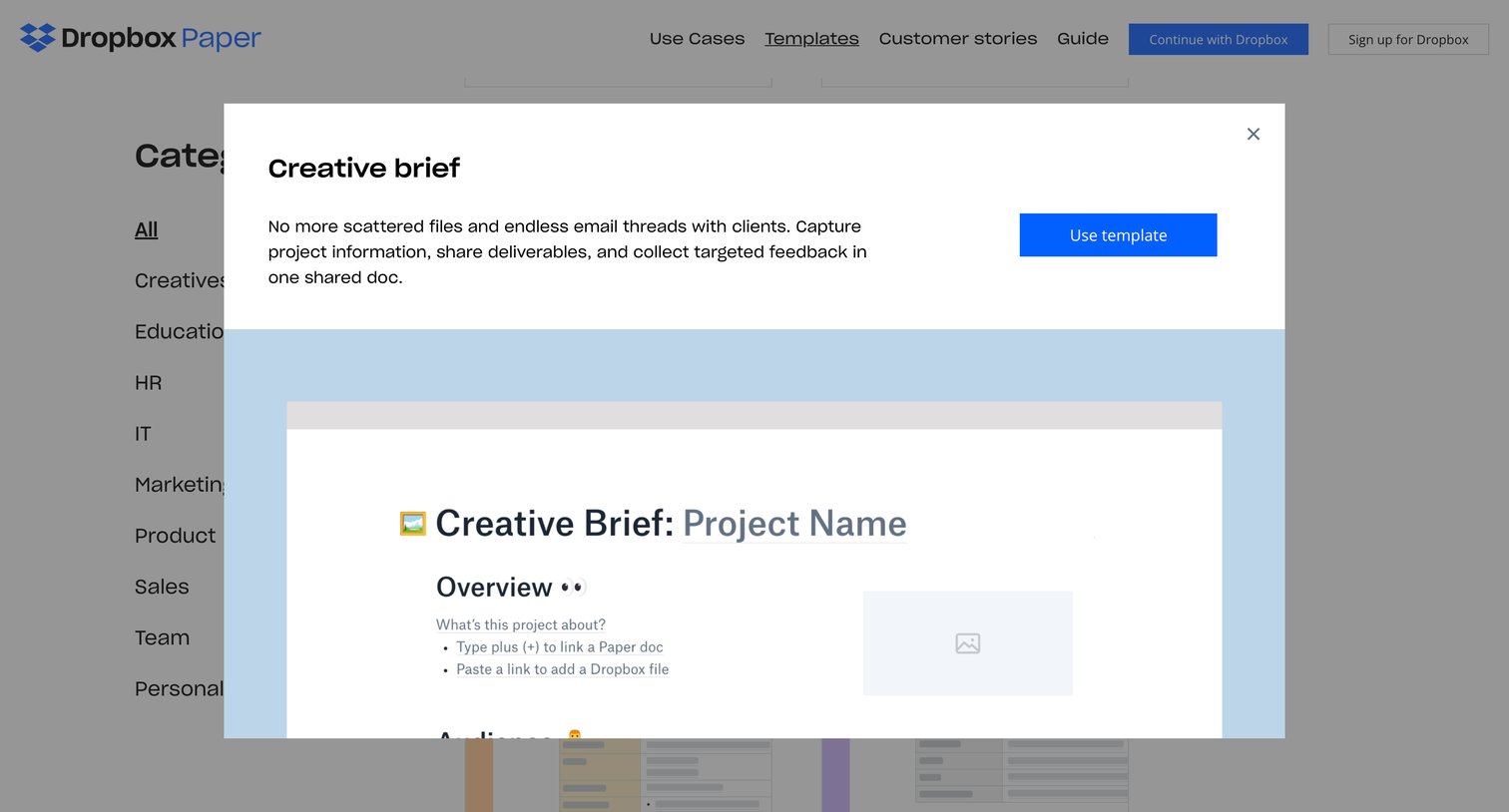 Dropbox paper - Paper Template Library – Dropbox screen