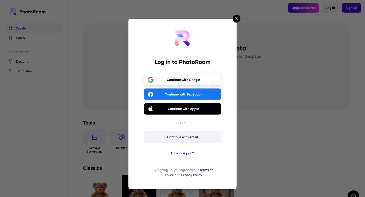 Photoroom - Create - PhotoRoom screen