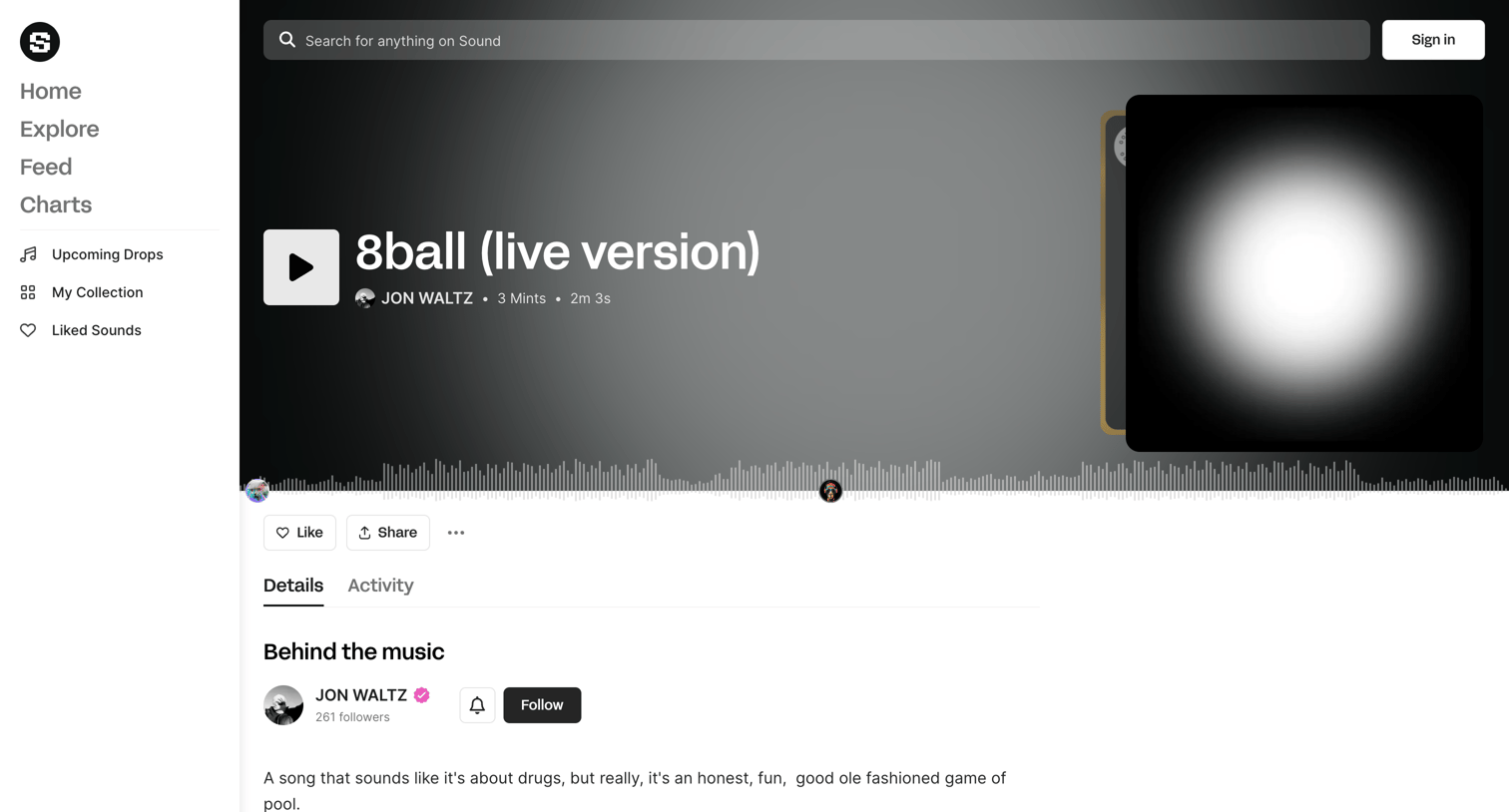 Sound.xyz - JON WALTZ - 8ball live version screen