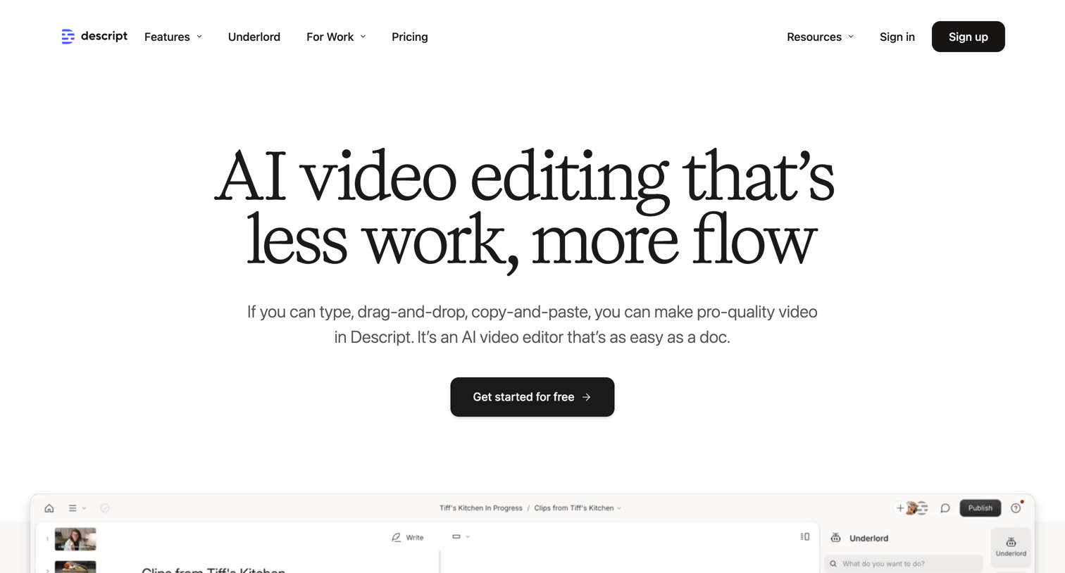 Descript - AI Video Editing, Easy as a Doc | Descript screen